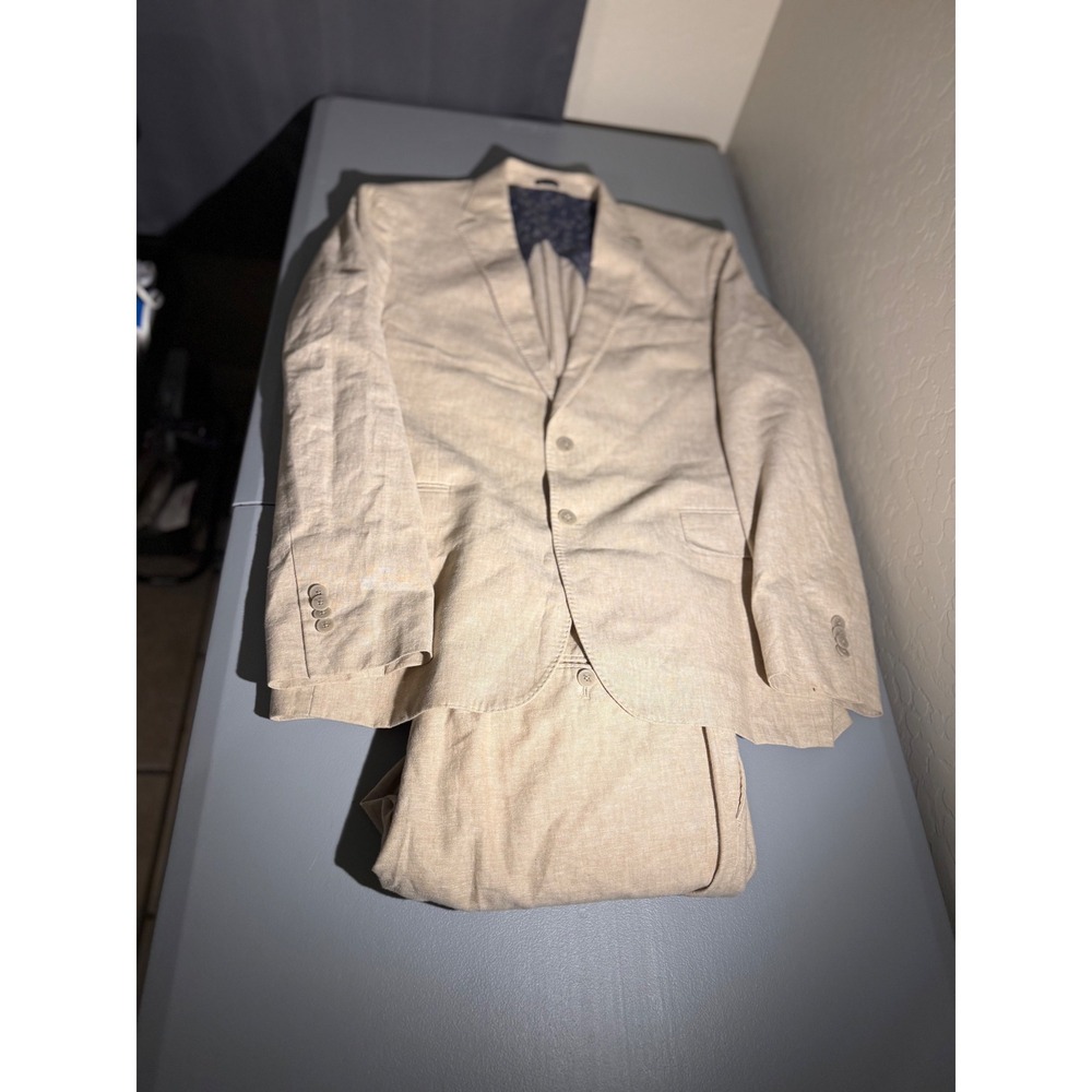 Joseph Abboud Beige Linen Blend 2 Piece Suit Blazer 44R and Pants 36x30 Slim Fit